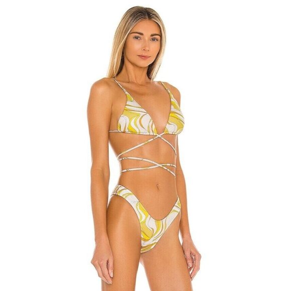 Monica Hansen Beachwear Vintage Chic Bikini Top Yellow Abstract